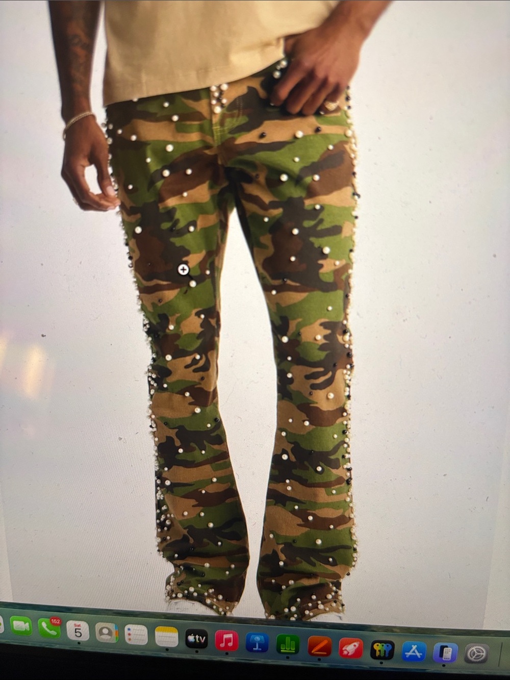 Fashion Nova Men’s Camo Pearl-Embellished Bootcut Jeans - Green/Brown